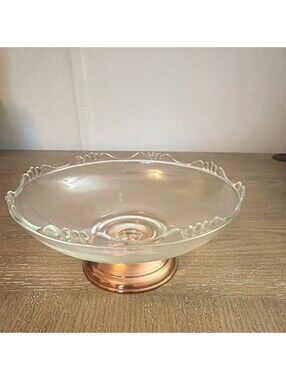 Vintage Princess House Scalloped Glass Candy Nut Dish Bowl w/Copper Base 6" EUC